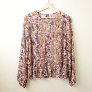 • Floral Puff Sleeve Peplum Peasant Blouse •